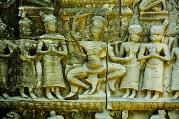 Bas-relief stone carving, Angkor Wat, Siem Reap, Cambodia