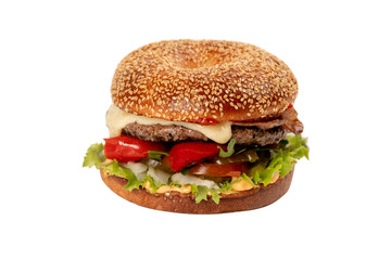 Juicy fresh Burger with pepper on white isolated background