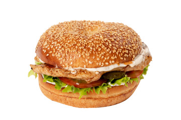 Juicy fresh hamburger with chicken on white isolated background