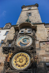 The Prague Astronomical Clock, or Prague Orloj mounted on the southern wall of Old Town Hall