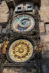 The Prague Astronomical Clock, or Prague Orloj mounted on the southern wall of Old Town Hall