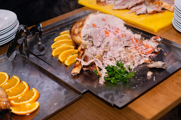 baked pork knuckle on metal tray