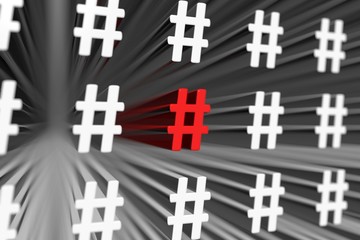 HASHTAG concept blurred background 3d render illustration