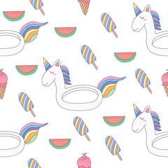 Seamless pattern cute unicorn cartoon hand drawn style.vector and illustration