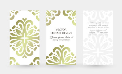 Bronze floral ornament. Elegant vertical flayers. Vector illustration for event invitation, ceremony card or celebration banner.