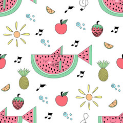 Seamless pattern cute fruit cartoon hand drawn style.vector and illustration