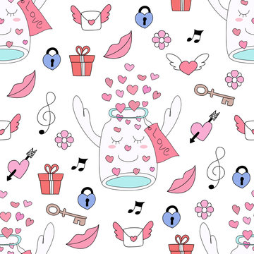 Seamless pattern cute valentine cartoon hand drawn style.vector and illustration