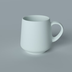 Tea cup isolated on grey front view. 3D illustration.
