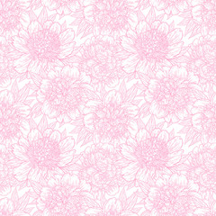 Fototapeta premium Seamless pattern with peony flowers hand drawn in lines. Graphic doodle sketch floral background. Vector illustration
