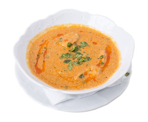 Delicious geaorgian chicken soup with cheese.