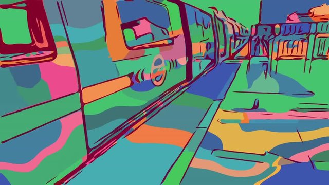 Animated representation of a train at train station