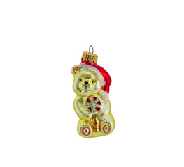 Hanging christmas bauble, bear, isolated on white background