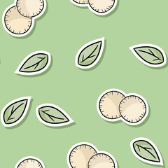 Cartoon eco friendly cotton pads and leaves cute stickers seamless pattern. Go green life