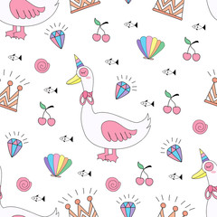 Seamless pattern cute duck cartoon hand drawn style.vector and illustration