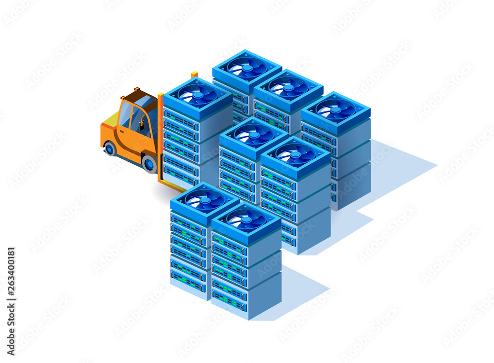 Poster equipment for data center. the concept of installing equipment for data center. server cabinets with