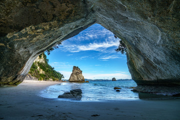 view from the cave at cathedral cove,coromandel,new zealand 45