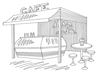Street cafe graphic black white sketch illustration vector