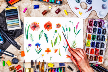 Fototapeta premium Watercolor flowers set