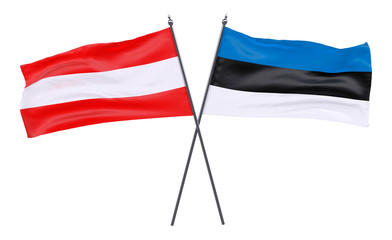 Austria and Estonia, two crossed flags isolated on white background. 3d image