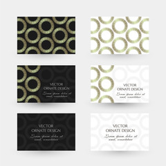 Bronze ornament. Business cards with ornaments on the black and white background.