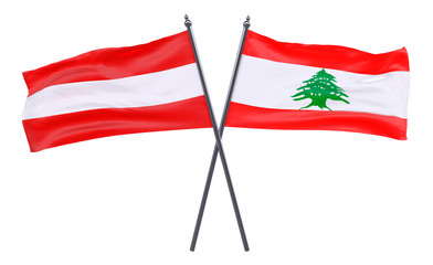 Austria and Lebanon, two crossed flags isolated on white background. 3d image