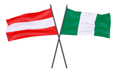 Austria and Nigeria, two crossed flags isolated on white background. 3d image