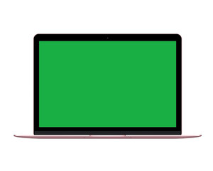 Isolated rose gold laptop computer mockup with green screen