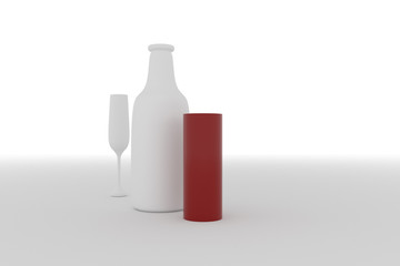 Abstract bottle & glass, market differentiation, outstanding stand out from the crowd. Wallpaper for graphic design. 3D render.