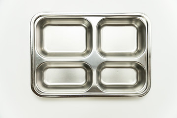 Top view Aluminium food tray with 4 hole isolated on white background