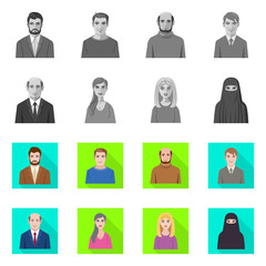 Vector design of hairstyle and profession  sign. Collection of hairstyle and character  stock symbol for web.