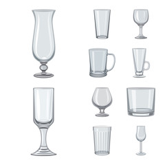 Vector illustration of dishes and container symbol. Set of dishes and glassware stock vector illustration.