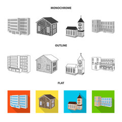 Isolated object of facade and housing sign. Collection of facade and infrastructure vector icon for stock.