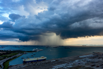 Cloudburst or Guerrilla rainstorm at Singapore port