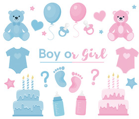 Gender reveal clipart. Blue and pink colors