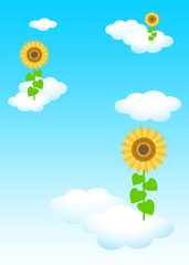 イラストレーション「青い空・白い雲・ひまわり」