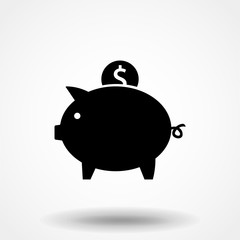 vector piggy money bank icon | flat design black pictogram on white background
