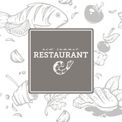 Monochrome menu for your summer restaurant, fish and meat dishes, vector template
