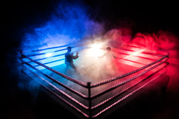 Blurred background. mma fight octagon stage. ring extreme Sport mixed martial arts competition tournament