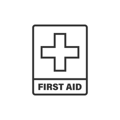 First aid sign icon in flat style. Health, help and medical vector illustration on white isolated background. Hospital business concept.