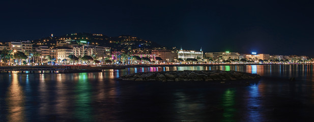 Cannes by night view from the beach