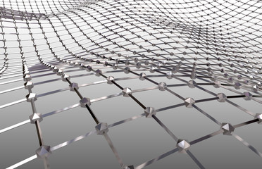 Modern abstract surface wave. Metal grid with waves. Futuristic technology concept. Stylized Hi-Tech backdrop. 3d render