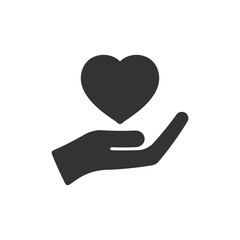 Heart care icon in flat style. Charity vector illustration on white isolated background. Love in hand business concept.