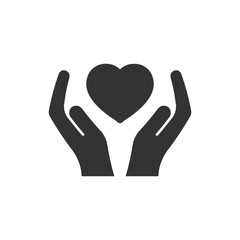 Obraz premium Heart care icon in flat style. Charity vector illustration on white isolated background. Love in hand business concept.