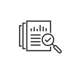 Audit document icon in flat style. Result report vector illustration on white isolated background. Verification control business concept. - obrazy, fototapety, plakaty