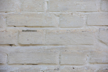 Vintage Old Brick Wall Texture. Grunge Red White Stonewall Horizontal Background. Shabby Building Facade With Damaged Plaster.