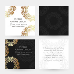 Naklejka premium Bronze circle decor. Square cards collection. Banners with decoration elements on the black and white background.