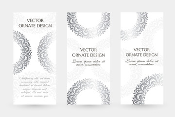Silver circle decor. Graceful vertical flayers with decoration elements on the white background.