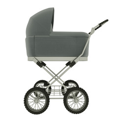Fototapeta na wymiar Side view of baby stroller isolated on white background. 3d illustration