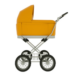 Side view of baby stroller isolated on white background. 3d illustration