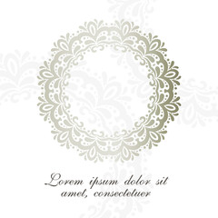 Silver classical motif. Elegant ornamental emblem on the white background.